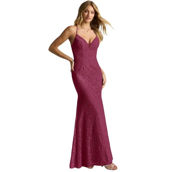 Azazie Dresses & Skirts - Azazie Maldive Mulberry Maroon Lace Bridesmaid Wedding Guest Dress Size 6 NWT